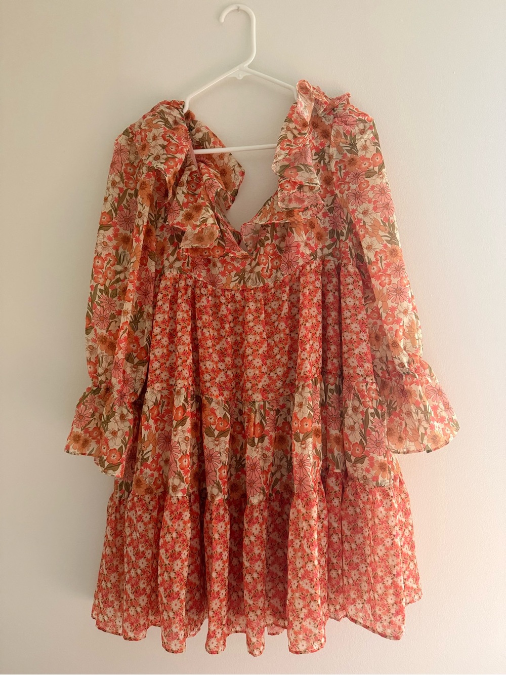 Glamorous Orange Floral Ruffled Midi Dress